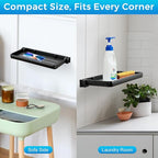 Small Folding Wall Shelf for Bathroom & RV - 90° Fold Up and Waterproof, Small Floating Metal Shelf for Laundry Room, Toilet Room & Sink Side, Aluminum, Save Space (2-Pack, Black)
