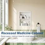 Medicine Cabinet Recessed, Medicine Cabinet Without Mirror, 304 Stainless Steel Medicine Wall Niche with Double Shelves, Matte White