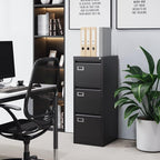 3 Drawer File Cabinet with Lock Metal Vertical File Cabinet Office Home Narrow File Cabinet for A4 Legal/Letter Size,Assembly Required (Black, 3 Drawers-Vertical)