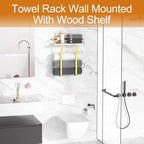 Towel Racks for Bathroom Wall Mounted, Metal Towel Holder with Wooden Shelf for Folding Large Towels, Towel Storage for Small Bathroom Organizer Decor or RV Camping,Golden
