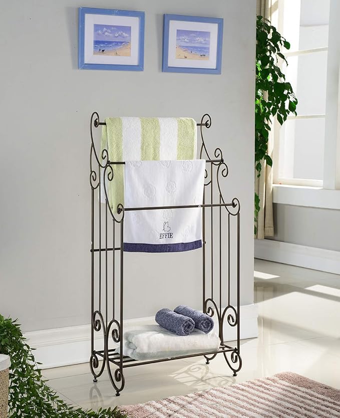 Kings Brand Furniture Pewter Metal Towel Racks for Bathroom with Shelf - 3 Long, Sturdy, Versatile & Modern Towel Rack with Storage Shelf Perfect for Laundry Room, Kitchen Area & Bathroom Towel Rack