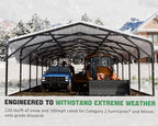 20x52 FT Ultra-Long Industrial Carport Kit, All-Weather Steel Garage for Class A RVs,Farm Equipment, 120lbs/Sq.Ft Snow Wind Resistant Carports Modular Canopy with Anti-Snow Roof Auger Anchoring System