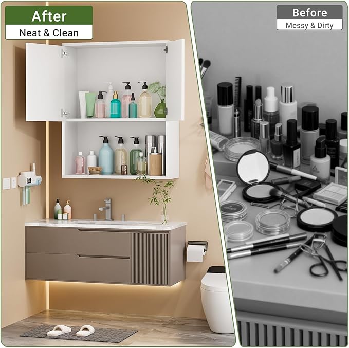 Fluted Bathroom Wall Cabinet Over the Toilet Storage,Wall Mounted Cabinet with Adjustable Shelf,Floating and Hanging Organizer,Kitchen and Laundry Room Storage (White,1 PC)