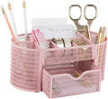 BLU MONACO | Pink Desk Organizers Metal Mesh Stationery Holder | Wire Mesh Desk Organizer with Compartments | Desk File Folder Organizer for Office Accessories