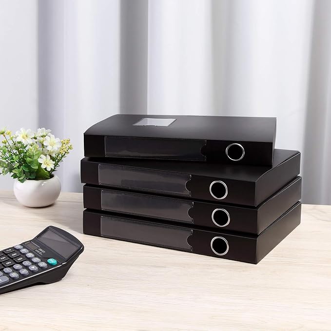 A4 Storage File Boxes Plastic Archives Cases with Lid, File Folder Organizer Document Filing Box for Office, Letter Size Paper,31×4×24 cm, Black(Pack of 4)