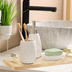 LemonRoad Guest Towel Holder Tray for Bathroom Travertine Napkin Tray 10.6 x 4.5 Inches Bathroom Hand Towel Holder, Stone Tissue Box Organizer with Handles, Decorative Display for Vanity Kitchen