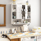 RUSTOWN Rustic Wood Wall Bathroom Cabinet, Farmhouse Medicine Cabinet Wall Mounted, Space Saving Wall Storage Cabinet with 2 Barn Door, 3-Tier Adjustable Shelves and Towel Bar (White)