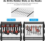 JUNNUJ Large Power Tool Organizer Cart with Charging Station, Garage Floor Standing Rolling Drill and Tools Battery Storage Cart on Wheels, Heavy Duty Rack Shelf with 8 Outlet 10 FT Power Strip, Black