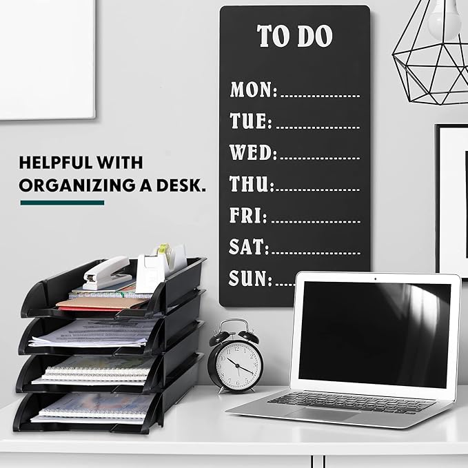 Fainne 8 Pcs Stackable Paper Trays Organizer for Desk 8 Layer Stackable Letter Trays Plastic File Organizer Tray and Stacking Supports for File Storage, 13 x 10 x 2.76'' (Black)