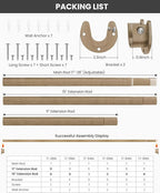 Closet Rods for Hanging Clothes, 17 to 54 Inches Stepless Adjustable Metal Closet Rod, 1.3 Inches Heavy Duty Clothes Hanging Rod for Closet Wardrobes Laundry RV(Wood Grain)