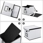 Huolewa Portable Leather File Organizer Boxes with Lids, Collapsible File Folder Organizer Boxes, Decorative Small Filing File Cabinet for Home/Office, Easily Store Documents/Hanging File Folders