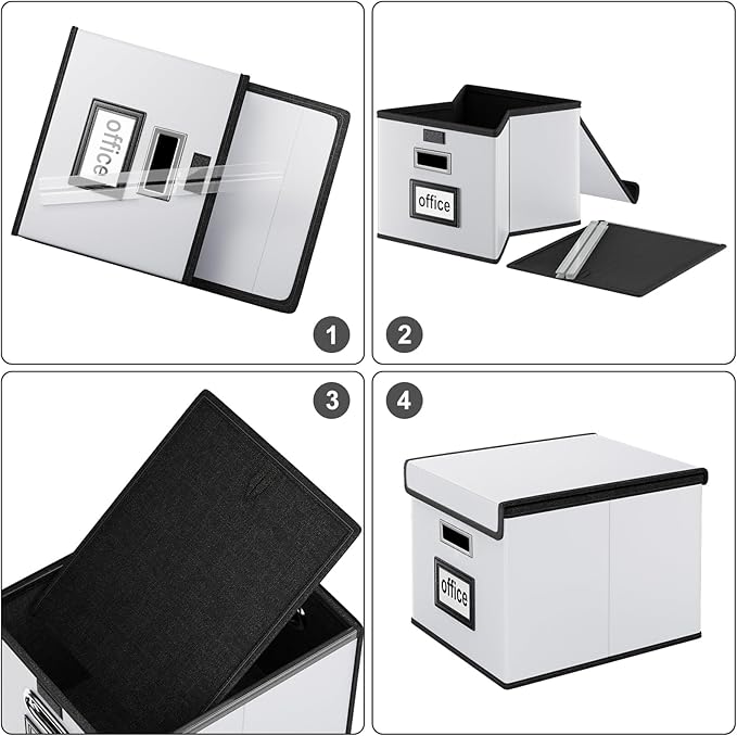 Huolewa File Organizer Box with Lid, Collapsible Faux Leather Hanging File Folder Box Organizer with Plastic Slides, Decorative Home/Office Filing System Boxes for File and Folders Storage