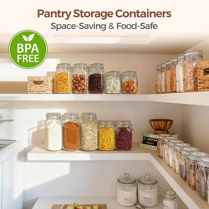 ComSaf 3pcs 50oz Ribbed Glass Jars with Airtight Clamp Lids, Large Vintage Canisters for Flour, Sugar Storage & Fermenting, Wide Mouth for Pantry Organization & Countertop Decor