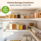 ComSaf 3pcs 50oz Ribbed Glass Jars with Airtight Clamp Lids, Large Vintage Canisters for Flour, Sugar Storage & Fermenting, Wide Mouth for Pantry Organization & Countertop Decor