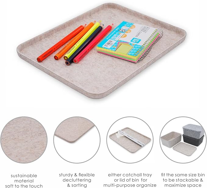 Welaxy felt tray Lid for Storage Bins Drawer Organizer bin cap of box (M, Oatmeal Lid)