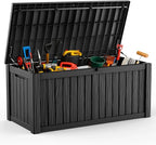 DRATO 120 Gallon Large Deck Box, Outdoor Storage Box for Patio Furniture, Patio Cushions, Gardening Tools, Pool Supplies,660lbs Weight Capacity,Waterproof Resin Storage Boxes（Black，120 Gallon）