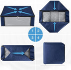 HomeHacks Storage 10-Pack Clothes Organizer Storage Bags Foldable Storage Box with Large Clear Window Sturdy Handles for Closet, Dorm, Pillows, Bedding, Clothes, Blankets, 35L, Blue