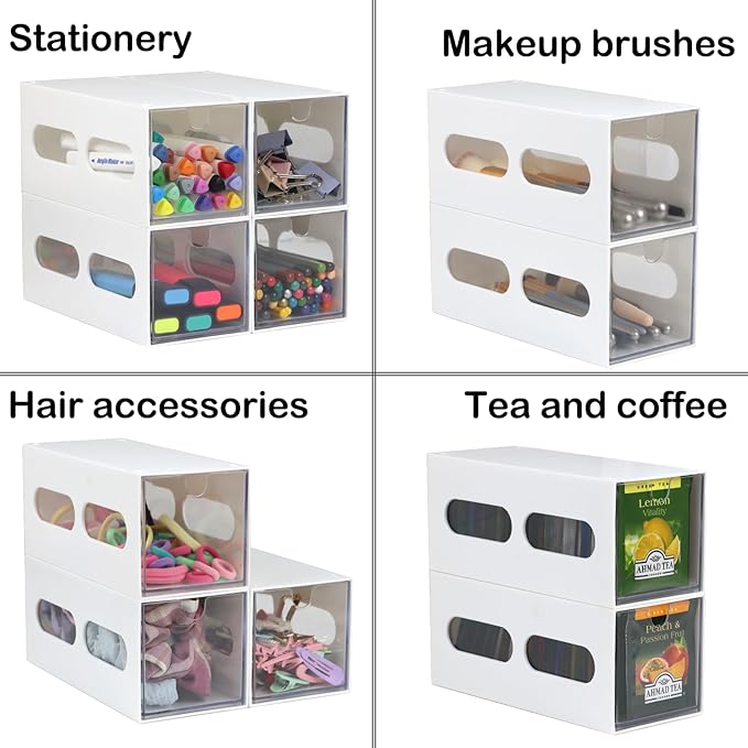 Drawer Organizer Desktop Office Supplies Desk Organizer and Storage Stationary Make Up Jewelry Pen Storage Drawer, Clear Accessories Makeup Organizer Countertop Storage (White, 6 Pack)