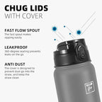 Fanhaw 32 oz Insulated Stainless Steel Water Bottle with Anti-Dust Chug Lid, Leakproof Vacuum Sports Bottle for Men & Women (Gray)