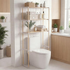 COSTWAY 3-Tier Over The Toilet Rack, Solid Wood Vertical Organizer with Slatted Shelves, Freestanding Space-Saving Toilet Storage Rack for Bathroom, Laundry Room