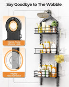 ODesign 3 Tier Height-Adjustable Shower Caddy Hanging Hanger Anti-Swing-Over The Shower Head Caddy-Shower Storage Organizer Bathroom Shelves Basket Shower Caddies-Black,11.9" x 4.84" x 36.2"