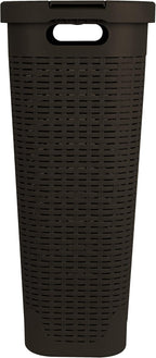 Mind Reader Slim Laundry Hamper with Lid, 40L Clothes Basket, Premium Wicker Design, Plastic, Brown
