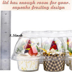 TWOWYHI 12 Counts x 15 Sets Cupcake Containers 12 Count Cupcake Boxes Plastic Cupcakes Carrier Holders for Clear Plastic Disposable Cupcakes Containers with Detachable Tall Lid