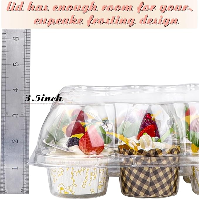 TWOWYHI 12 Counts x 15 Sets Cupcake Containers 12 Count Cupcake Boxes Plastic Cupcakes Carrier Holders for Clear Plastic Disposable Cupcakes Containers with Detachable Tall Lid