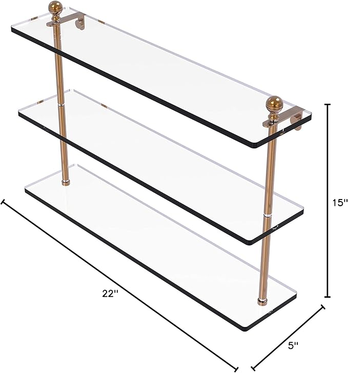 Allied Brass MA-5/22 Mambo Collection 22 Inch Triple Tiered Glass Shelf, Brushed Bronze