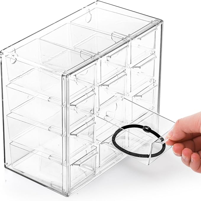 YOUEON 2 Pack Mini Desk Organizer with 12 Removable Drawers, Clear Plastic Desktop Drawer Organizer, Desk Craft Storage Box for DIY Crafts, Art Supply, Office, Cosmetic, Jewelry