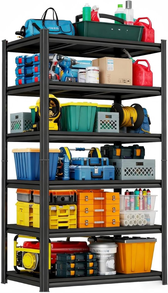 36" W*18" D 6-Tier Garage Storage Shelves, Metal Shelving Unit Heavy Duty Adjustable, 3000lbs Capacity, Utility Storage Rack Organizer for Garage, Basement, Pantry & Warehouse, Black, 77" H