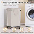 Laundry Basket with Wheels, Laundry Hamper with Removable Bag and Steel Frame, 160L Rolling Dirty Clothes Basket for Bedroom, Bathroom, Laundry Room (Beige)