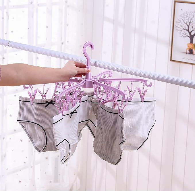 Foldable Drying Rack with 24 Clips for Drying Socks Lingerie Baby Clothes Drying Towels Rotatable Sock Drying Rack