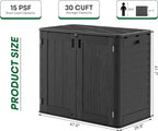 30 Cu.Ft Outdoor Storage Shed, Multi-Purpose Weather-Resistant Utility Shed for Garbage Cans, Lawn Mower, Garden Tools, Waterproof Resin Horizontal Cabinet with Pad-Lockable Doors (Black)
