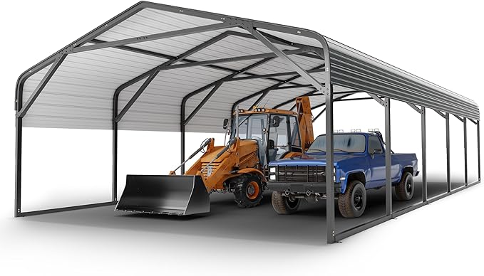 20x26 FT Heavy Duty Metal Carport, 2-Car Garage with Structural Reinforcement, Galvanized Steel Roof, Ground Anchors, 120lbs/Sq.Ft Snow/Wind Resistant Carports, Fits Pickups, Trucks, RVs, Boats