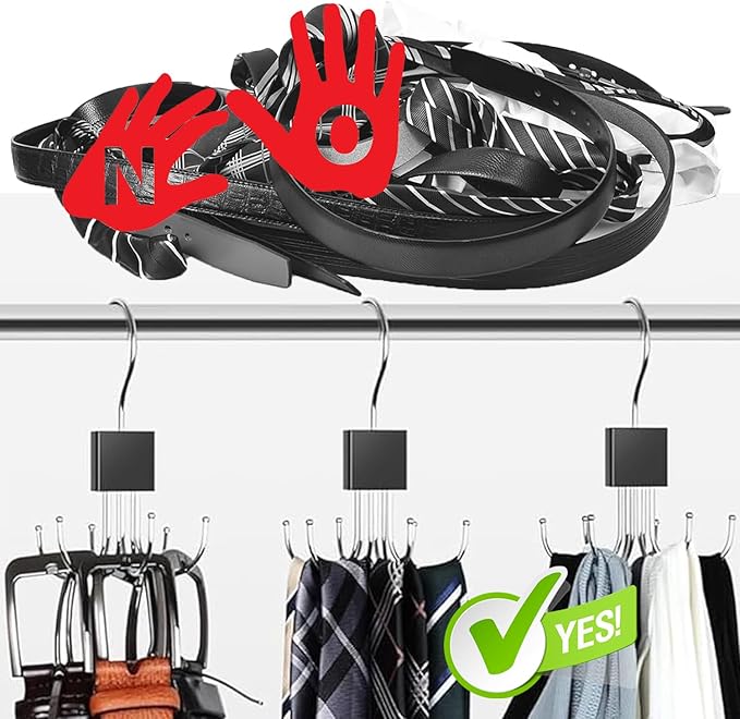 Belt Hanger, 2Pcs Belt Organizer for Closet 360°,Rotatable Max 48 Belt Storage Rack Space Saving Storage Rack for Belt, Bra, Tank Top, Tie, Scarf(Black)