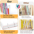 9.5" Large Acrylic Straw Holder for Cabinet Door-Reusable Tumbler Straw Organizer Storage,Small Kitchen Organizers and Storage Accessories Container, Ultra Sticky Cupboard Door Mounted(White)