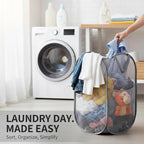 Kimmama Large Collapsible Mesh Laundry Basket,Foldable Pop Up Laundry Hamper with Side Pocket,Removable Clothes Storage Bin with Handle for Laundry Room,College Drom,Bathroom,Kid Room,Travel,72L