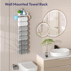 SWTYMIKI Over The Door Towel Rack - 9 Tier Towel Racks for Bathroom Wall Mounted, Towel Holder with Shelf, Hanging Rolled Towel Storage Organizer for Small Bathroom, Camper, RV, White
