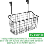 4PCS Over the Cabinet Basket, Over Cabinet Door Organizer, Grid Storage Baskets with Hooks, Metal Hanging Basket Kitchen Storage Organizer Holder for Pantry, Bathroom, Black, 11x9.2x4.3’’