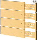 Bamboo Drawer Dividers 4" High, 12.8-18" Adjustable Drawer Organizers for Clothes,Expandable Dresser Separators in Bedroom/Kitchen/Bathroom/Office Organization and Storage,4 Pack