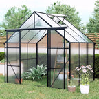 Heavy-Duty Walk-in Polycarbonate Greenhouse with Dual Sliding Doors, Adjustable Roof Ventilation, and Galvanized Steel Base for Year-Round Outdoor Gardening (Black 8*6FT)