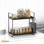 LEMIKKLE Bathroom Organizer Countertop, Counter Organizer for Bathroom Decor, Wooden Sink Shelf for Vanity Storage, Makeup Tray for Perfume Skincare Bedroom Kitchen Corner (Black)