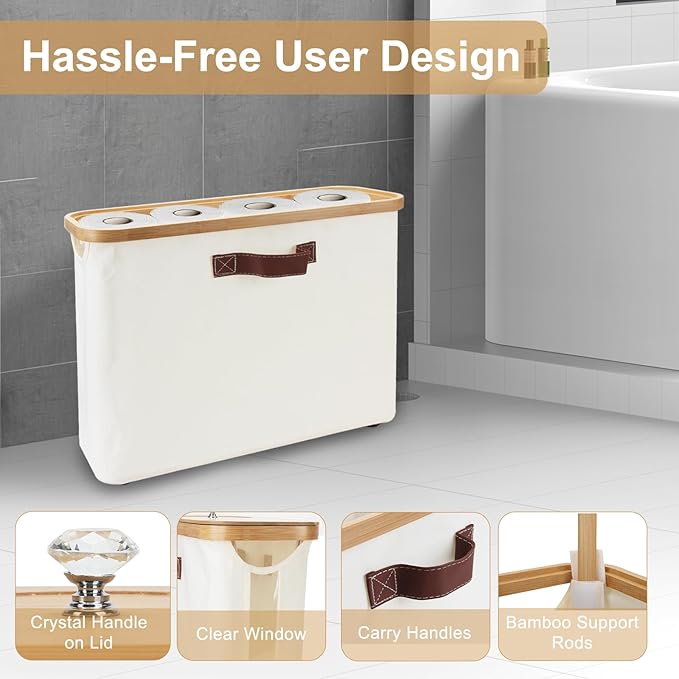 Toilet Paper Storage，Toilets Paper Holder for 12 Rolls,Bathroom Organizer and Storage,Waterproof Basket with Lid and Handle,Beige,1 Pack