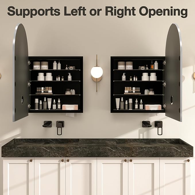 Arched Medicine Cabinet Mirror No Assembly Needed Bathroom Mirror with Storage Recessed or Surface Mount Options (Silver, 36" L x 24" W)