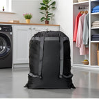 Laundry Bag Backpack, 27” x 34”Sturdy Laundry Bag with Shoulder Straps Drawstring Closure Heavy Duty Foldable Laundry Backpack for College, Travel, Laundromat, Apartment (black)