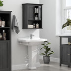 Treocho Wood Wall Cabinet Bathroom Medicine Cabinet Storage with Doors and Adjustable Shelf Wall Mount for Bathroom, Livingroom, Kitchen, Cupboard, Black