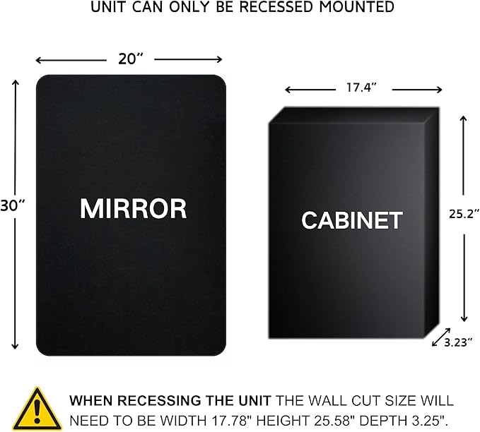 Matt Black Rectangle Recessed Bathroom Medicine Cabinet with Mirror Stainless Steel Metal Framed Rounded Rectangular Bathroom Cabinet with Mirror 20x30''