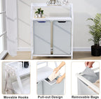 Laundry Hamper, Laundry Sorter 2 Section, Rolling Laundry Basket with Wheels, 2 Shelves, 2 × 14.5 Gal, Pull-Out and Removable Oxford Fabric Bags, for Laundry Room, White and Grey