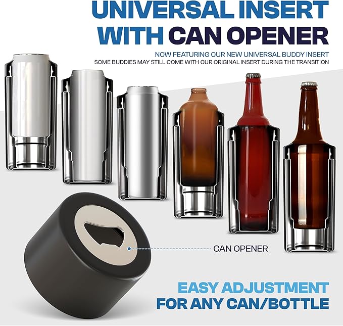 Frost Buddy Universal Buddy Can Cooler - Fits All - For Regular 12 & 16 oz or Slim-Size Bottles - Insulated Double-Walled Stainless Steel (Golf)
